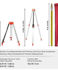 Red Rotary Laser Level Kit Pro Grade With 360 Degree Self Leveling 1650ft Range Surveying Tripod And 5m Staff IP66 Waterproof Remote 5 Rotation Speeds 4 Angle Adjustments Ships In Three Packages, aluminum tripod and 5m staff