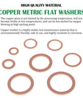 Copper Washers Set 320 Pieces Assorted Sealing Washers For Automotive Use Eight Metric Sizes M6 To M20 displayed with description