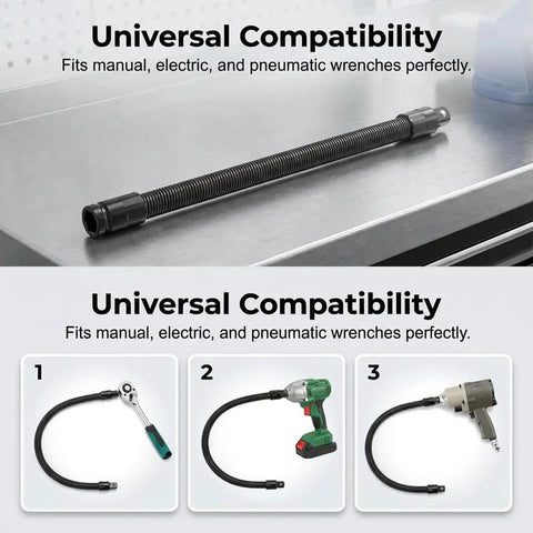 1/2 Inch Flexible Shaft Extension Tool For Tight Spaces, Handy Torque Socket Extender And Portable Hand Drive Kit, 2026 Upgraded Ratchet Spanner Alternative For Automotive Repair In Hard To Reach Areas, 2 Pack shown with compatible tools