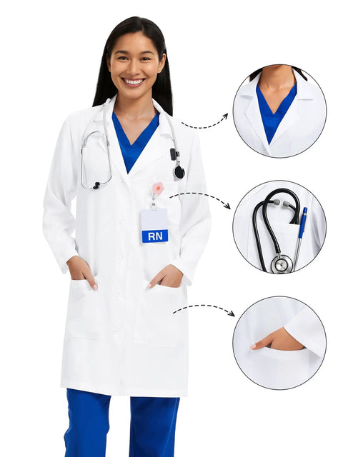 Lab Coat For Women With 3 Pockets White Unisex Medical Coat Relaxed Fit Comfortable Professional Uniform For Clinics