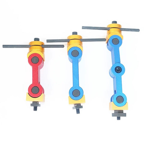 Universal Adjustable Mill Workpiece Stop Positioner Dead Nuts Precise Lathe Milling Locator Tool in red, blue, gold aluminum design.