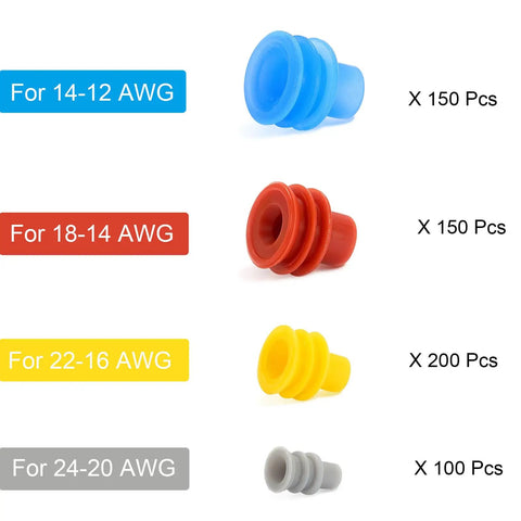 600 Pack Of Durable Weather Pack Connector Wire Seals With Metric Cavity Plugs For 12 To 24 Gauge Wiring Projects. This Massive Kit Includes Color Coded Yellow Blue Red And Gray Cable Grommets Designed Tough For Trucks, Cars, And Heavy Duty
