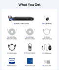 Image showing contents of 16 Channel 4K PoE Security System With Eight Outdoor 4K Cameras, 12MP NVR With 4TB HDD, AI Motion Detection.