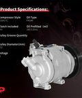 Heavy Duty AC Compressor With Clutch Swap For Acura MDX And Honda Odyssey Pilot, showcasing specifications including PAG46 oil type.