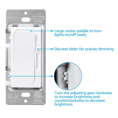 0-10V LED Dimmer Switch For Dimmable Panels And Linear Lighting, Single-Pole Or 3-Way, 120-277V, ETL Listed, Pack Of 2