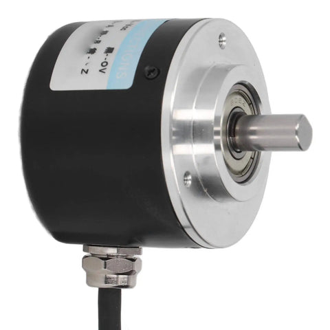 Side view of Beefy Two Phase Incremental Rotary Encoder With PNP Output DC 5 To 24 Volt Lightweight 50 Millimeter Outer Diameter