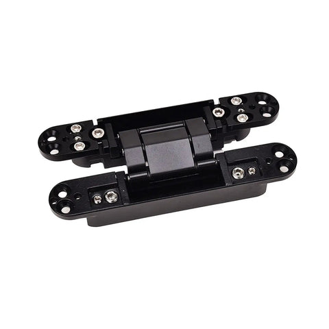 Premium 3D Adjustable Hidden Cross Hinge for Wood Doors and Gates Self-Closing Silent Operation Heavy Duty Zinc Alloy in black.