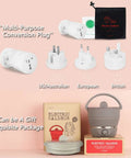 Foldable Electric Travel Hot Pot For Camping And Office, shown with multi-purpose conversion plugs and packaging, compact design