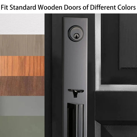Double Door Handle Set With Deadbolt And Lever For Front Doors Keyed Alike Cylinders Right And Left Handed Heavy Duty Pewter Black
