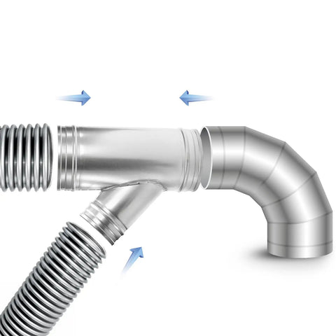 Straight Up Heavy Duty 6 To 4 Inch Branch Y Shaped Ducting Connector Featuring 45 Degree Galvanized Splitter close-up view.