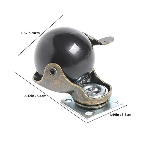 Vintage Bronze Ball Caster Wheels With Locking Brakes For Furniture 1.57in black ball and sturdy metal base for easy mobility.