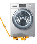 4 Ton Industrial Skate Dolly Five Wheel Heavy Equipment Mover under washing machine, yellow PU rollers, maneuvering handle in use