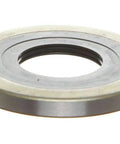 Bearing seal ring with stainless steel outer race and black NBR inner seal, front view