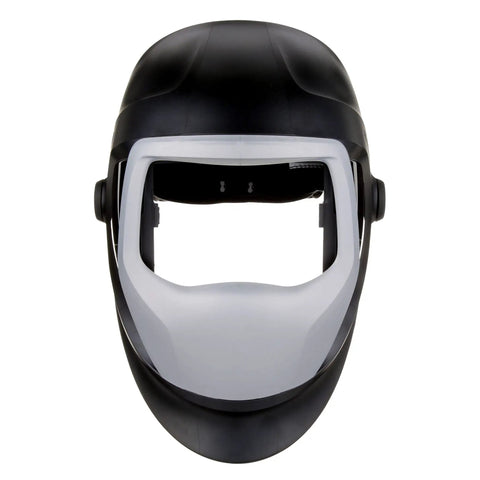 Front view of Speedglas 9100 Welding Helmet Replacement Part With Side Windows Headband And Silver Front Panel No ADF Durable Shell