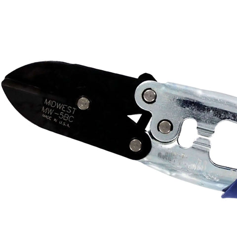 Close-up of 5-Blade Crimper For Straight And Wide Cut Pinch-Thru Point Cutter, made in USA, showing hardened steel blades.