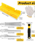 4 In 1 Miter Box And Saw Set With A 12 Inch Box And 3 Interchangeable Blades Japanese Pull Saw For Wood Drywall And Soft Metal Cutting Ideal For DIY And Home Projects Pro Grade, showing components and dimensions.
