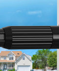 Close-up of heavy duty black tension curtain rod no drilling adjustable 41 to 144 inches with rust resistant finish outdoor view