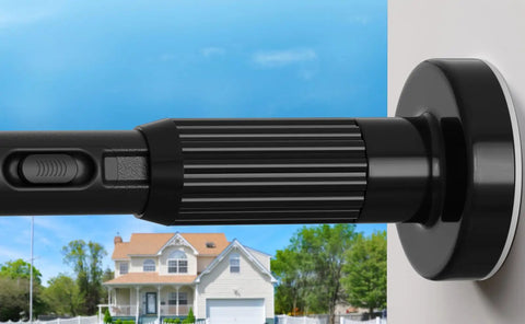 Close-up of heavy duty black tension curtain rod no drilling adjustable 41 to 144 inches with rust resistant finish outdoor view