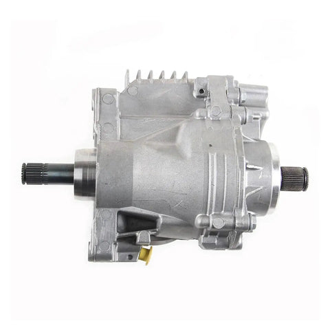 VW Rear Axle Transfer Case Assembly For Passat CC Tiguan 4Motion Quattro AWD 0AU409053T 0AU409053C 0AU409053N 0AU40905 Replacement to Restore Rugged Traction, Smooth Gear System, and All Wheel Power on Any Terrain. silver AWD transfer case with splined shafts, side view