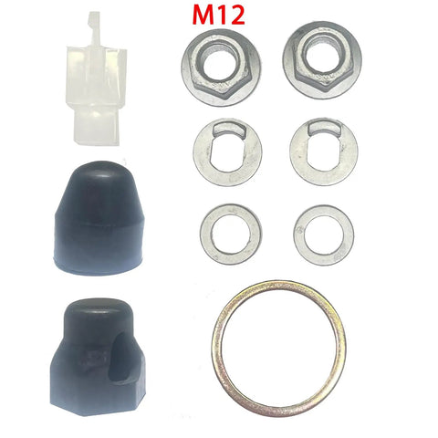 Heavy Duty 12mm Shaft Nut Cover And Washer Set For Hub Motors, featuring steel washers, rubber caps, and spacer ring.