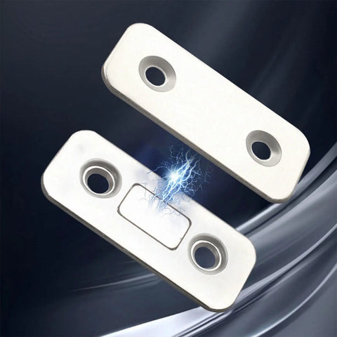 Invisible Door Catch With Screws And Adhesive For No Fuss Seamless Close On Sliding Doors showing magnetic plates and spark effect
