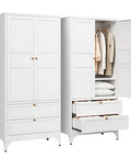 Built To Last Steel Armoire Wardrobe Closet With Doors Shelves And Hanging Rod 18 Inch Deep Metal Closet With Two Drawers open view