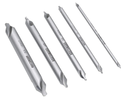 Long Series Center Drill Set HSS M2, 5 Pc 3/64 to 3/16 Inch, 4 Inch Length, Right Hand 60 Degree Tips, Ground From Solid