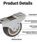 Four Pack 2 Inch Fixed Caster Wheels With Low Profile Design For Furniture non swivel showing steel bracket and TPR roller.