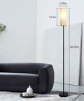 Modern Tall LED Floor Lamp With Linen Shade And Black Iron Pole in living room, 66.93 inches tall, minimalist decor