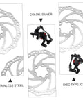 Fire Up Your Rig With This Mountain Bike Front And Rear Mechanical Disc Brake Kit Featuring Forged Aluminum Calipers Premounted Pads And Direct Pull Cables For Solid Stops On Wild Trails All Season Long, focusing on silver stainless steel rotors and G3 disc type.
