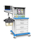 Built Tough Heavy Duty Leveling Casters Set Of 4 Retractable Machine Wheels on a medical cart with a monitor and drawers.