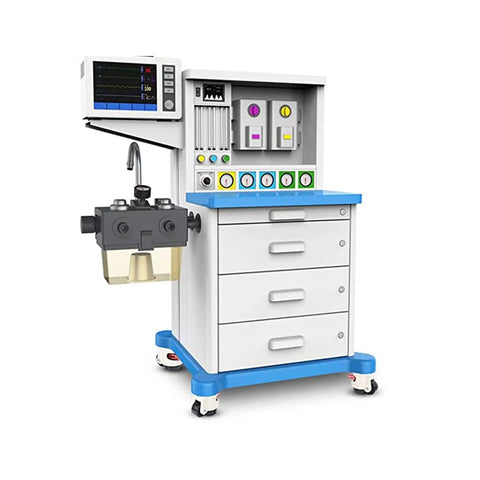 Built Tough Heavy Duty Leveling Casters Set Of 4 Retractable Machine Wheels on a medical cart with a monitor and drawers.