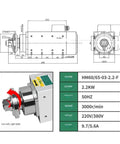 Technical diagram of 2200W High Speed CNC Spindle Motor 220V 380V Dual Voltage 3000 RPM 30mm Inner Diameter for DIY