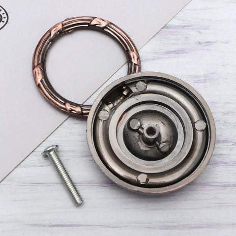 5 Pack Round Vintage Cabinet Drawer Pull Handles With Red Bronze Finish Dope Vintage Look 47mm Diameter Single Hole Metal Knob Rings Decorative Kitchen Wardrobe Dresser Hardware Multi Purpose Cabinet Pulls For Furniture showcasing the backside of a handle and accompanying screw.