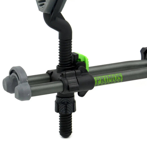 Close-up of Two Point Gun Rest Trigger Stick Attachment with Adjustable Height and Tilt for Trigger Sticks or Tripods One Quarter Twenty Thread