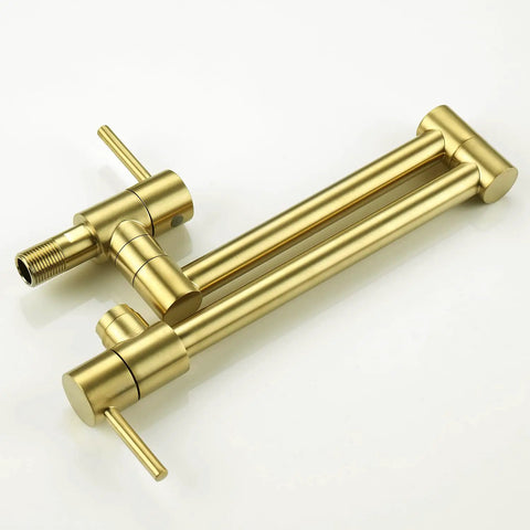Pot Filler Folding Faucet Wall Mount Solid Brass With Swing Arm Brushed Gold Finish Stretchable Kitchen Sink Faucet For Single Hole Install Two Handle Modern Design Space Saving And Durable