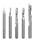 Five premium solid carbide CNC router bits from the Badass Fifty Piece Single Flute Down Cut Router Bit Set.