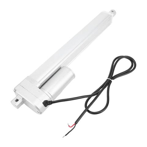 Heavy Duty Electric Linear Actuator With Quiet Limit Switch For Tripod And Projector Lift, Featuring Durable Aluminum Build, 1500n Force, And Smooth Silent Motion Control For Home Or Pro Setup, shown from an angled view with attached wires.