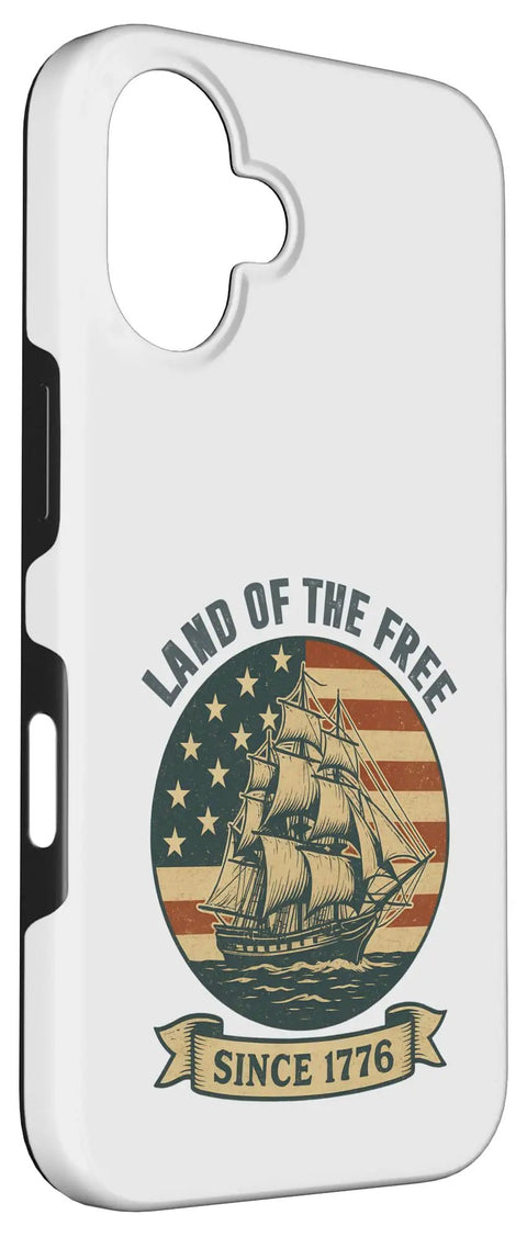 Patriotic Sailboat US Flag IPhone 16 Case With Retro Americana Design For Independence Day Fourth Of July Red White And Blue Pride Liberty Themed Protective Cover For Your Phone, featuring sailboat and flag design.