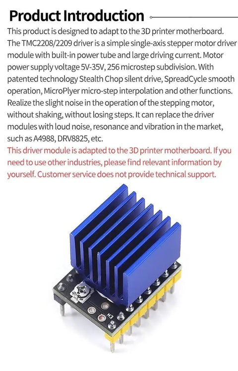 TMC2209 V2.0 Stepper Driver With UART Ultra Silent 2.5A close-up view with large heatsink for Ender 3 3D Printer Upgrade