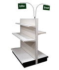 Game Changing Curved Gondola Shelf Double Side Magnetic Base Sign Holder Rack Retail Store Aisle Walkway Section Markers And Labels Fast Gripping Easy Install 5 Pack with hanging signs for Coffee and Bread.