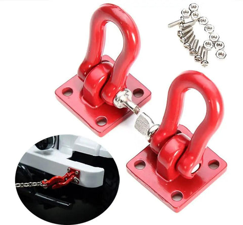 Red Metal RC Crawler Trailer Tow Hook Set Four Piece D Shackles With Buckle Winch Accessories For One Tenth Scale RC Cars And Trucks