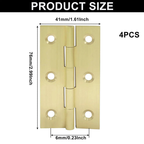 Product size diagram of Built Rock Solid 3 Inch Mini Brass Hinges, Zero Hassle Cabinet Door Hardware Kit.