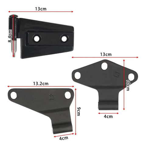 DIY Friendly Car Door Hinge Assembly Replacement Kit parts with dimensions for inside and outside hinges
