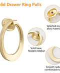 Sleek Round Pull Swing Ring Cabinet Handles 12 Pack Made From Solid Zinc Alloy With Brushed Gold Finish These Drawer Pulls Offer Single Hole Installation Durable Corrosion Resistant Eye Catching Dresser And Cabinet Knobs