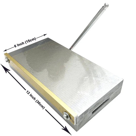 Heavy Duty 6x12 Inch Rectangular Magnetic Chuck For Lathes And Surface Grinding Machines With Permanent Magnet Hold shown in close-up view.