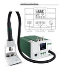 Lead Free Hot Air Soldering Station With Touch Screen LCD 1200W Power Pro Grade Multi Channel Memory For Phone CPU PCB Repairs Precise Temperature And Air Control With Stand, featuring LCD display and controls.