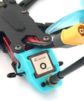 Close-up of GPS Compass Module With Upgraded 10th Gen Chip on FPV drone, showing multi GNSS antenna and wiring.
