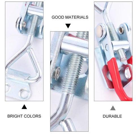 2 Pack Adjustable Toggle Latch Clamp With Lock Hole Heavy Duty Pull Latch showing close-up of zinc plated steel construction.