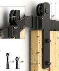 Budget Friendly Six Foot Sliding Barn Door Hardware Kit For One Wood Door, carbon steel rollers and bolts, detailed dimensions